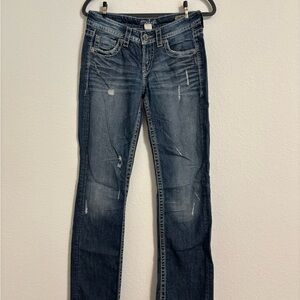 Silver Jeans Blue Straight Leg Denim with Whiskering